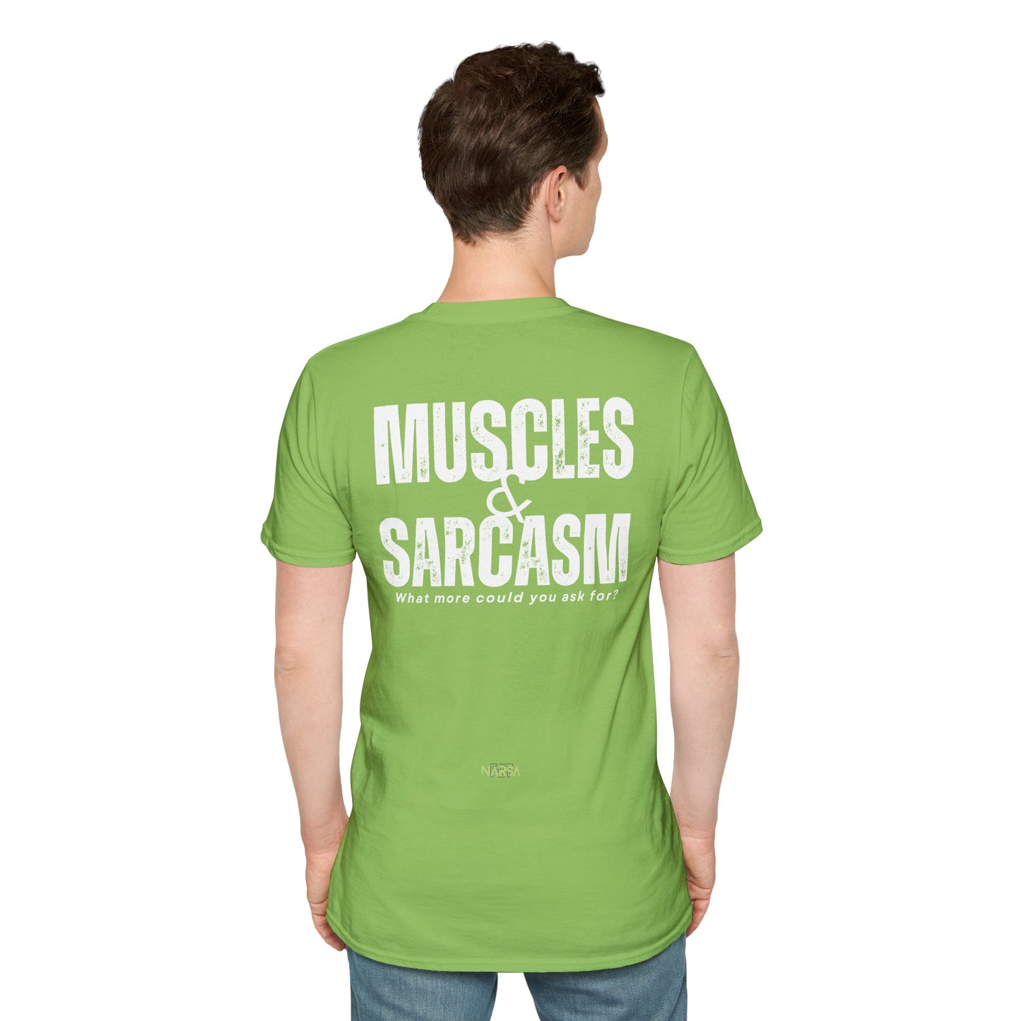 Muscles & Sarcasm - Funny Gym Unisex Softstyle T-Shirt