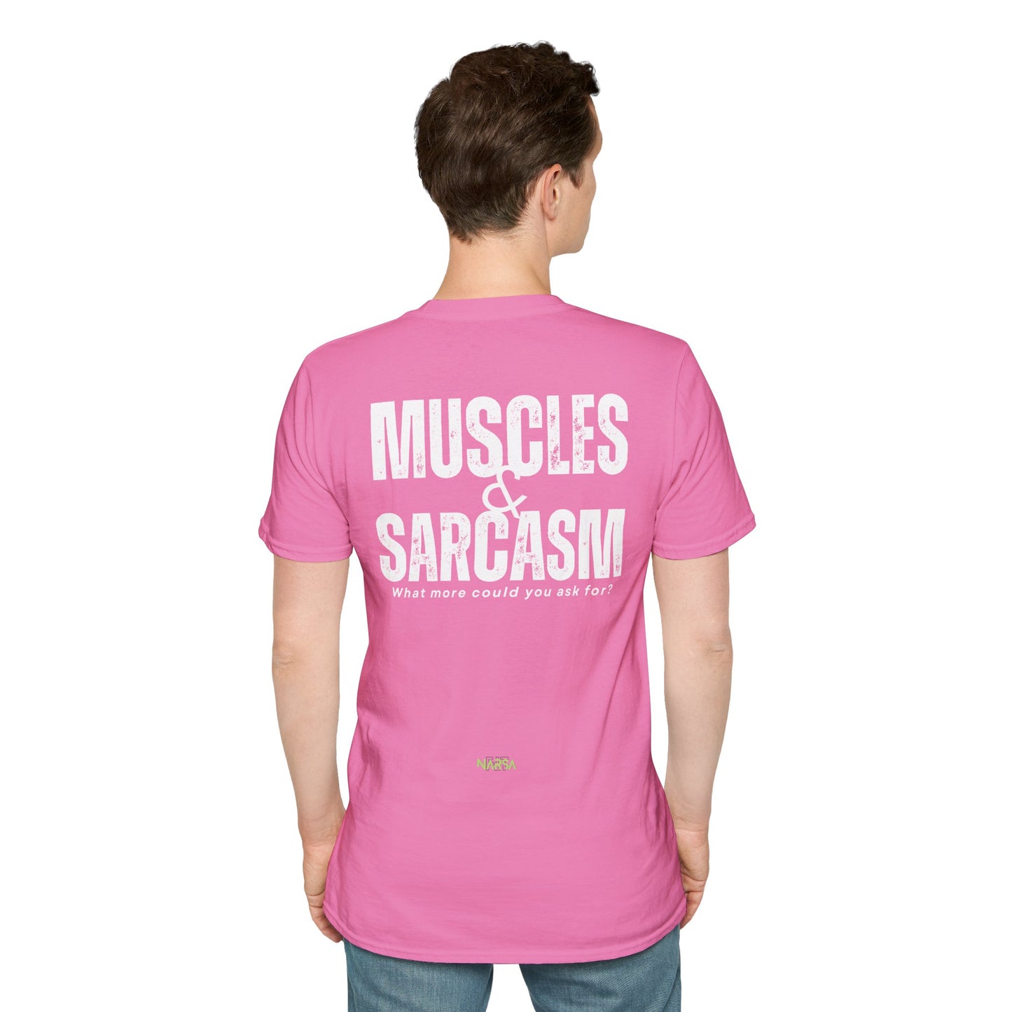 Muscles & Sarcasm - Funny Gym Unisex Softstyle T-Shirt