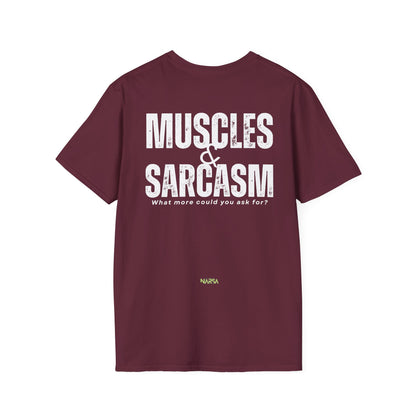 Muscles & Sarcasm - Funny Gym Unisex Softstyle T-Shirt