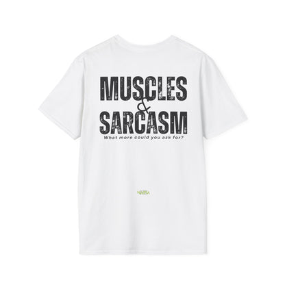 Muscles & Sarcasm - Funny Gym Unisex Softstyle T-Shirt